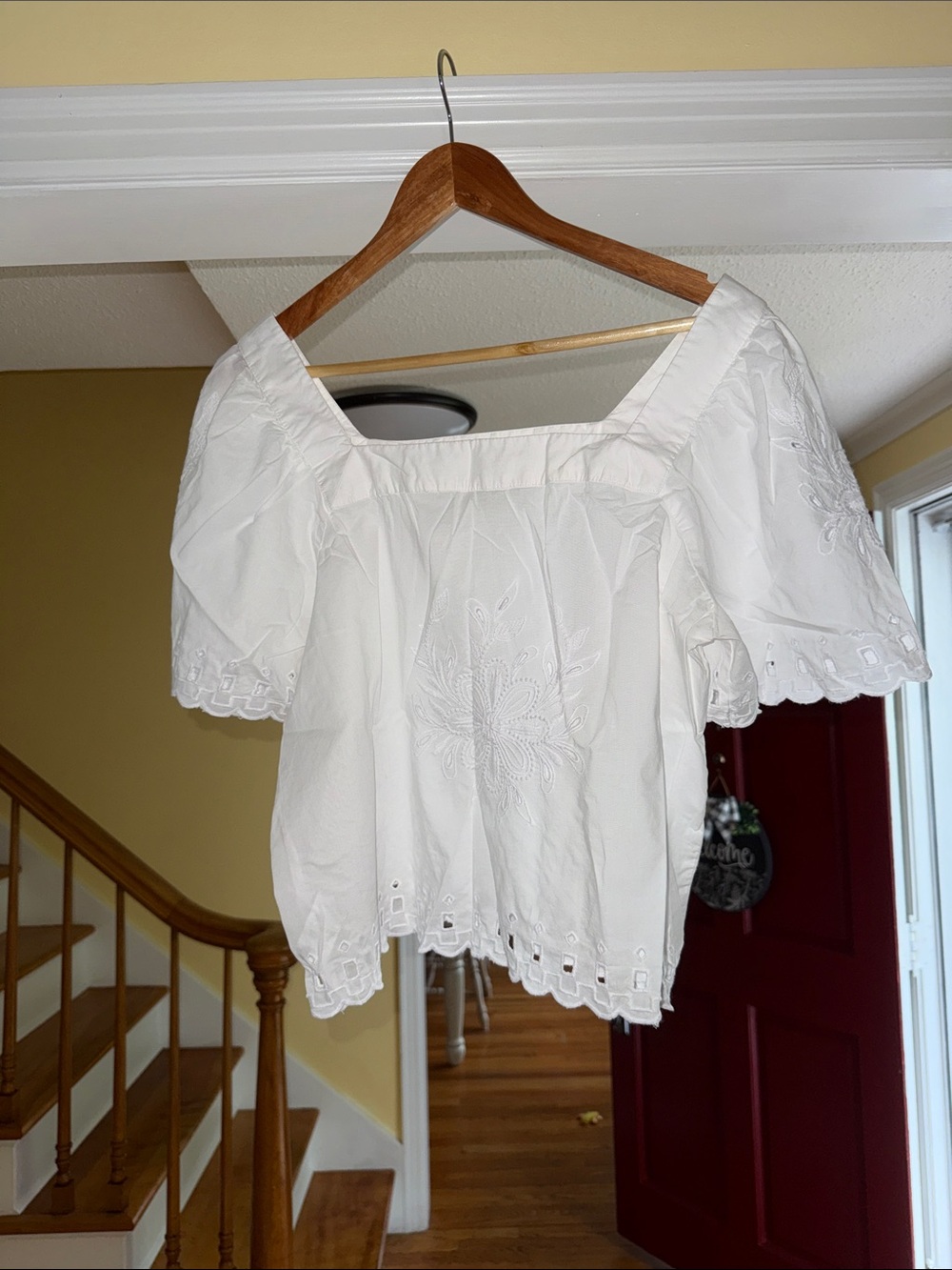 LOFT White Embroidered Square-Neck Blouse